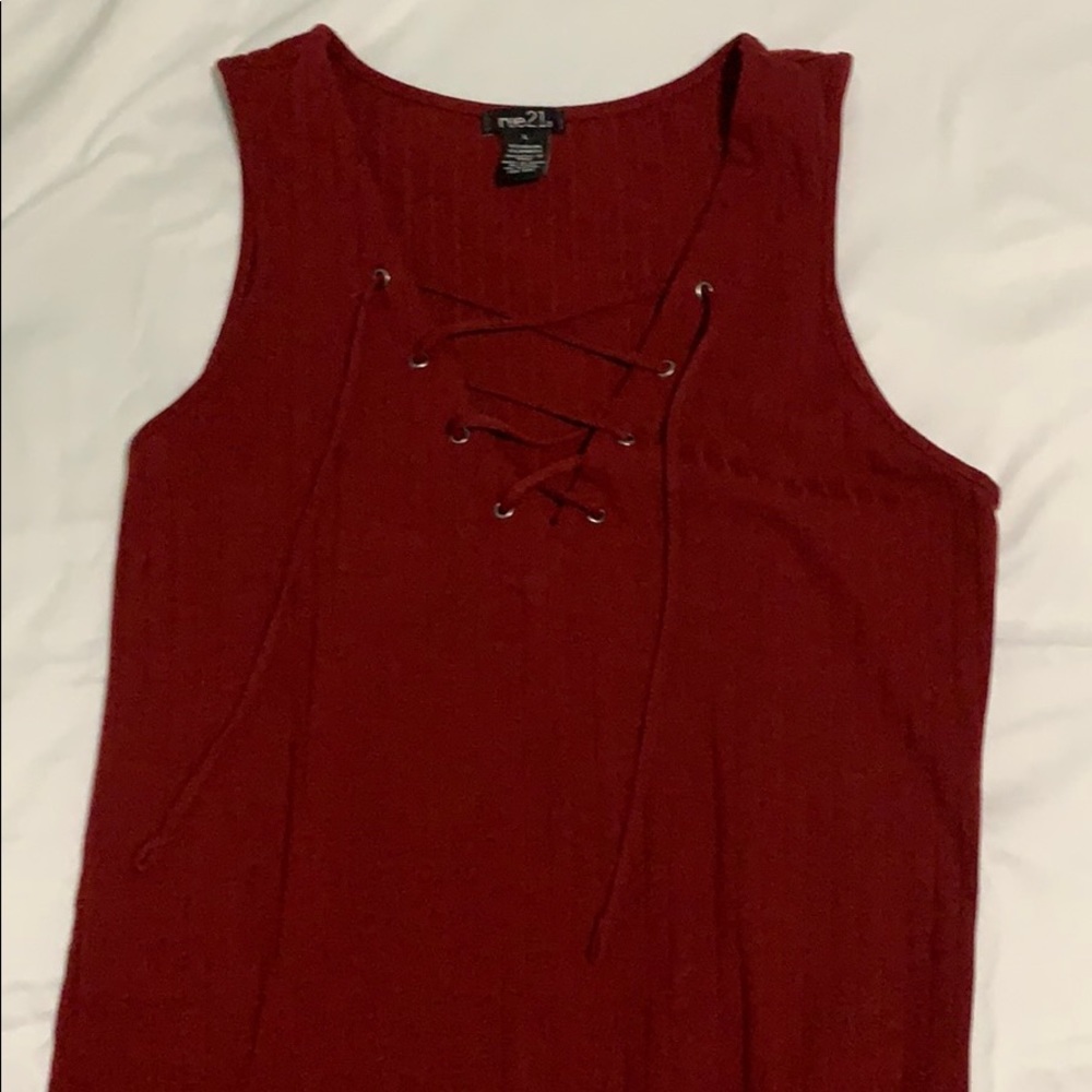 Rue 21 Burgundy Lace Up Tank Top- size L